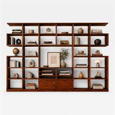 Monumental Brazilian Modern Bookshelf in Solid Rosewood with Storage Brazil