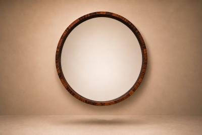 Monumental Brazilian Modern Round Mirror in Rosewood 1960s