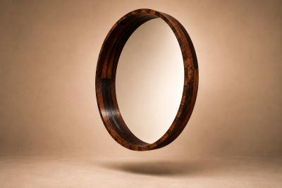 Monumental Brazilian Modern Round Mirror in Rosewood 1960s
