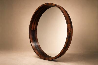 Monumental Brazilian Modern Round Mirror in Rosewood 1960s