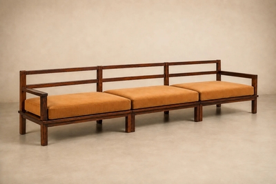Monumental Brazilian Modern Three Module Bench in Rosewood and Warm Camel Mohair