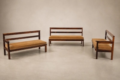 Monumental Brazilian Modern Three Module Bench in Rosewood and Warm Camel Mohair