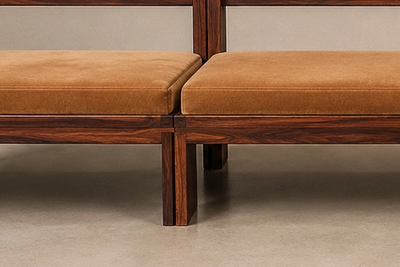 Monumental Brazilian Modern Three Module Bench in Rosewood and Warm Camel Mohair