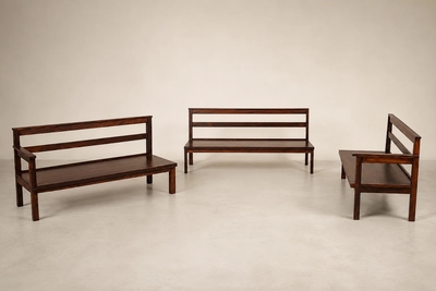 Monumental Brazilian Modern Three Module Bench in Rosewood and Warm Camel Mohair