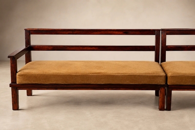 Monumental Brazilian Modern Three Module Bench in Rosewood and Warm Camel Mohair