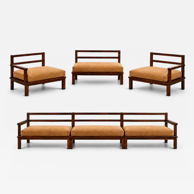 Monumental Brazilian Modern Three Module Bench in Rosewood and Warm Camel Mohair