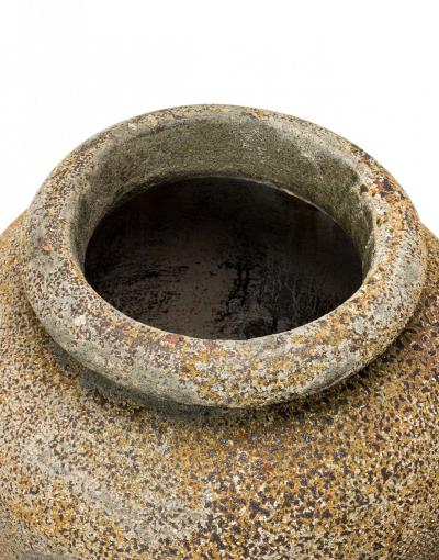 Monumental Cast Iron Outdoor Tapered Urn Vase with Beige and Brown Patina