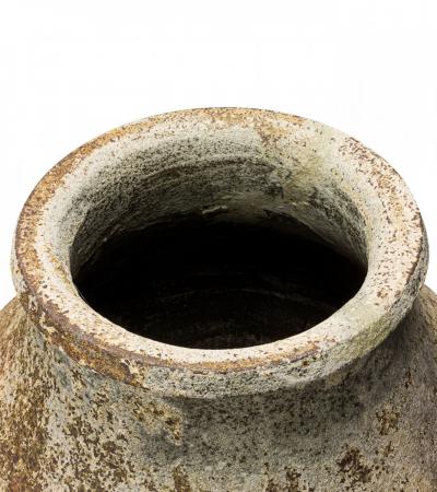 Monumental Cast Iron Outdoor Urn Vase with Beige and Brown Patina