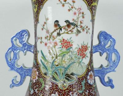 Monumental Chinese Famille Rose Porcelain Peacock Palace Vase