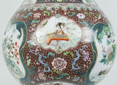 Monumental Chinese Famille Rose Porcelain Peacock Palace Vase