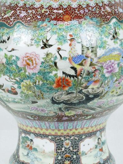Monumental Chinese Famille Rose Porcelain Peacock Palace Vase