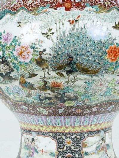 Monumental Chinese Famille Rose Porcelain Peacock Palace Vase
