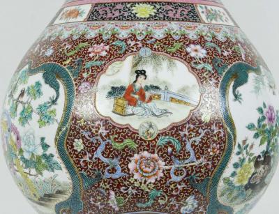 Monumental Chinese Famille Rose Porcelain Peacock Palace Vase