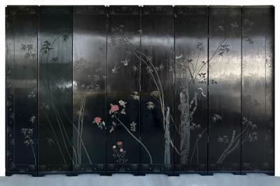 Monumental Chinese Lacquered 8 Panel Coromandel Screen Depicting Court Scenes