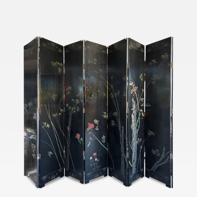 Monumental Chinese Lacquered 8 Panel Coromandel Screen Depicting Court Scenes