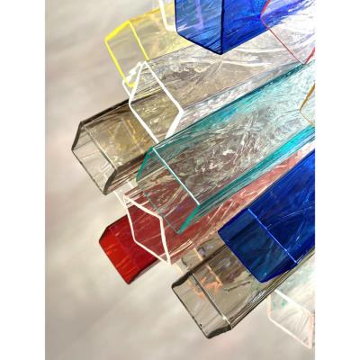 Monumental Contemporary Multicolor Square Bark Murano Glass Italian Chandelier