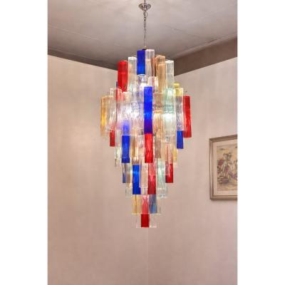 Monumental Contemporary Multicolor Square Bark Murano Glass Italian Chandelier