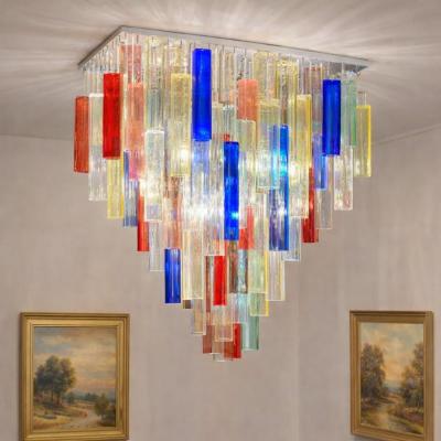 Monumental Contemporary Multicolor Square Bark Murano Glass Italian Flush