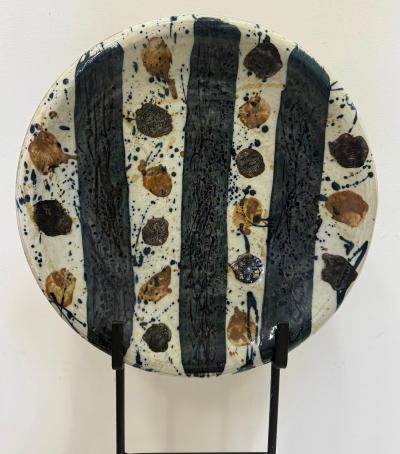 Monumental Decorative Studio Pottery Charger on Iron Stand by Josef Zala 1987