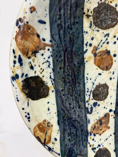 Monumental Decorative Studio Pottery Charger on Iron Stand by Josef Zala 1987