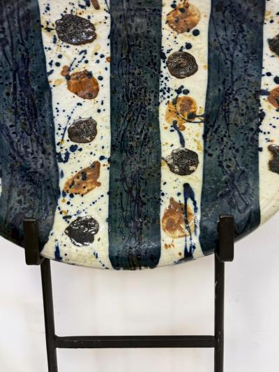 Monumental Decorative Studio Pottery Charger on Iron Stand by Josef Zala 1987