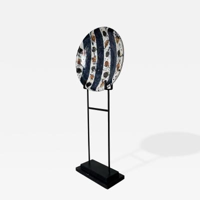 Monumental Decorative Studio Pottery Charger on Iron Stand by Josef Zala 1987