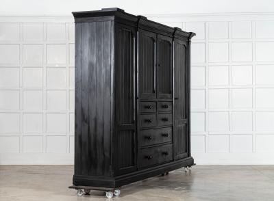 Monumental Ebonised 19thC English Pine Wardrobe