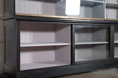 Monumental Ebonised Glazed Mahogany Pine Haberdashery Cabinet
