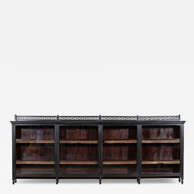 Monumental English 19thC Ebonised Mahogany Glazed Bookcase