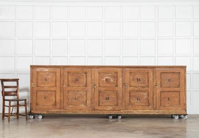 Monumental English 19thC Pine Estate Deed Cabinet
