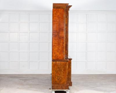 Monumental English Burr Walnut Breakfront Bookcase