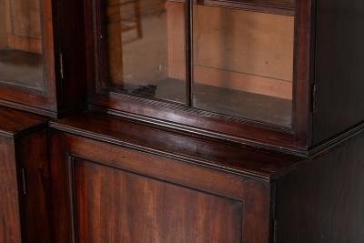 Monumental English Early 19thC Astral Arch Glazed Mahogany Breakfront Bookcase