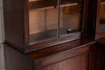 Monumental English Early 19thC Astral Arch Glazed Mahogany Breakfront Bookcase