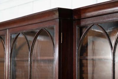 Monumental English Early 19thC Astral Arch Glazed Mahogany Breakfront Bookcase