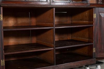 Monumental English Early 19thC Astral Arch Glazed Mahogany Breakfront Bookcase