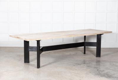 Monumental English Ebonised Bleached Brutalist Pine Dining Table