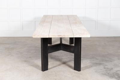 Monumental English Ebonised Bleached Brutalist Pine Dining Table