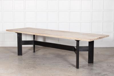 Monumental English Ebonised Bleached Brutalist Pine Dining Table