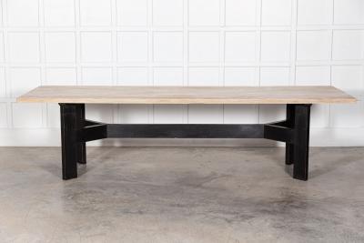 Monumental English Ebonised Bleached Brutalist Pine Dining Table