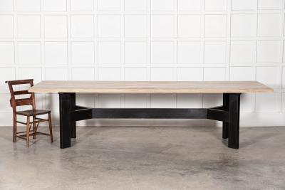 Monumental English Ebonised Bleached Brutalist Pine Dining Table