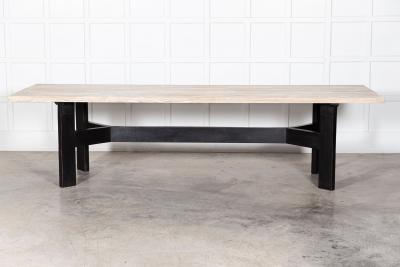 Monumental English Ebonised Bleached Brutalist Pine Dining Table