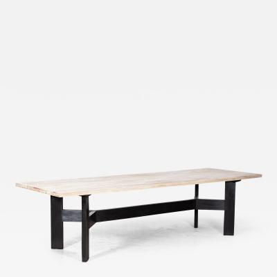 Monumental English Ebonised Bleached Brutalist Pine Dining Table