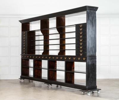 Monumental English Ebonised Oak Shop Display Cabinet