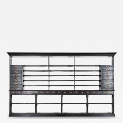 Monumental English Ebonised Oak Shop Display Cabinet