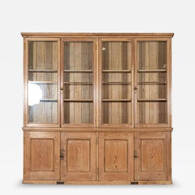 Monumental English Pine Glazed Bookcase Cabinet