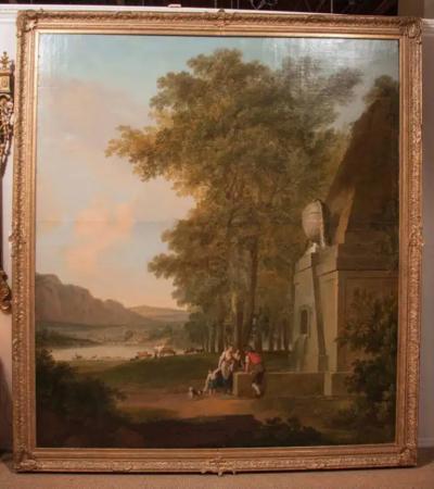 Monumental Framed Oil on Canvas Pastural Landscape