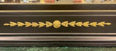Monumental French Directoire Style Ebonized Mirror Beveled With Brass Accents