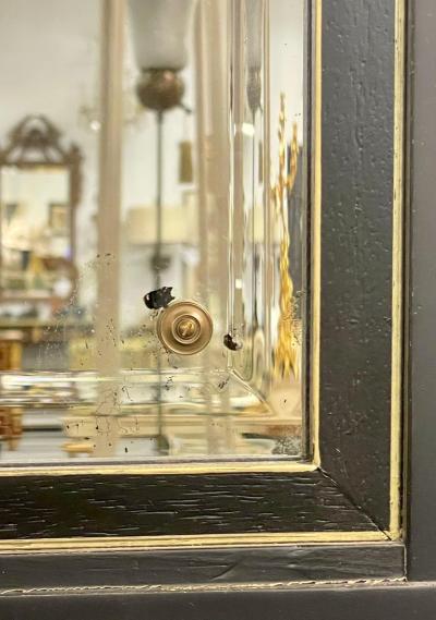 Monumental French Directoire Style Ebonized Mirror Beveled With Brass Accents