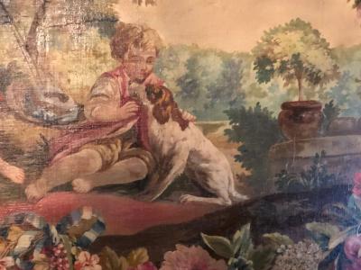 Monumental French Oil on Canvas 19th 20th Century Lovers in the Field