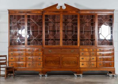 Monumental Georgian English Mahogany Breakfront Library Bookcase